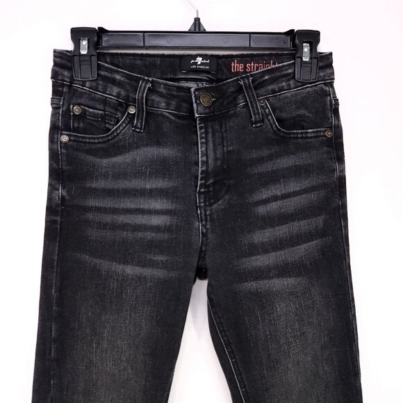 7 For All Mankind The Straight Jeans Women’s 10 Low Rise Black Denim Whiskered - Picture 3 of 13